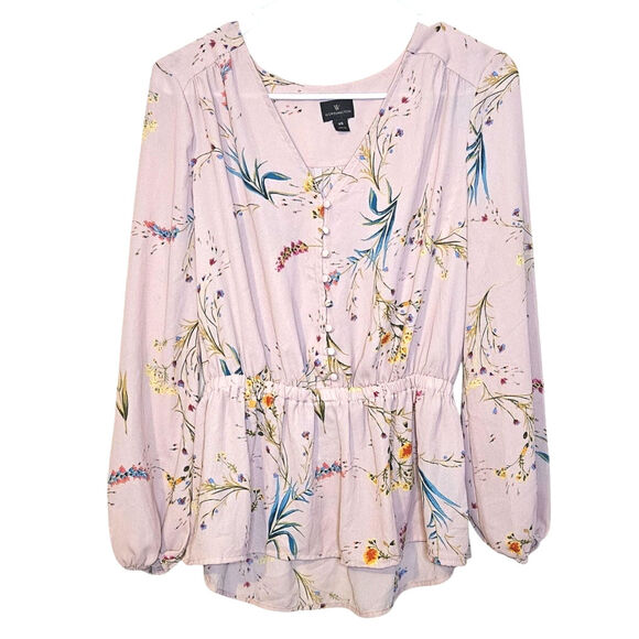 Worthington Size Extra Small XS Pink Floral Pattern Kawaii Cute Chic Top Blouse - Picture 1 of 10